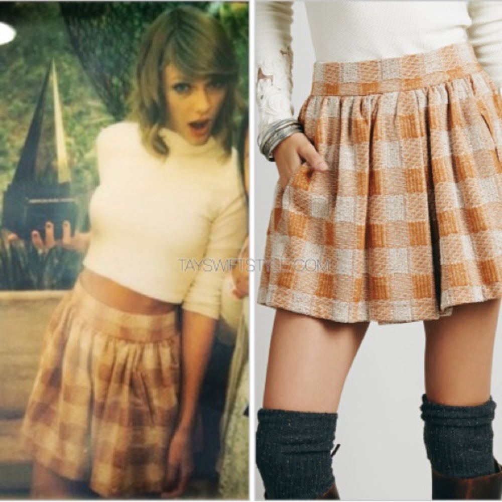 Free People “Holly Go Lightly” plaid skirt in Burnt Umber